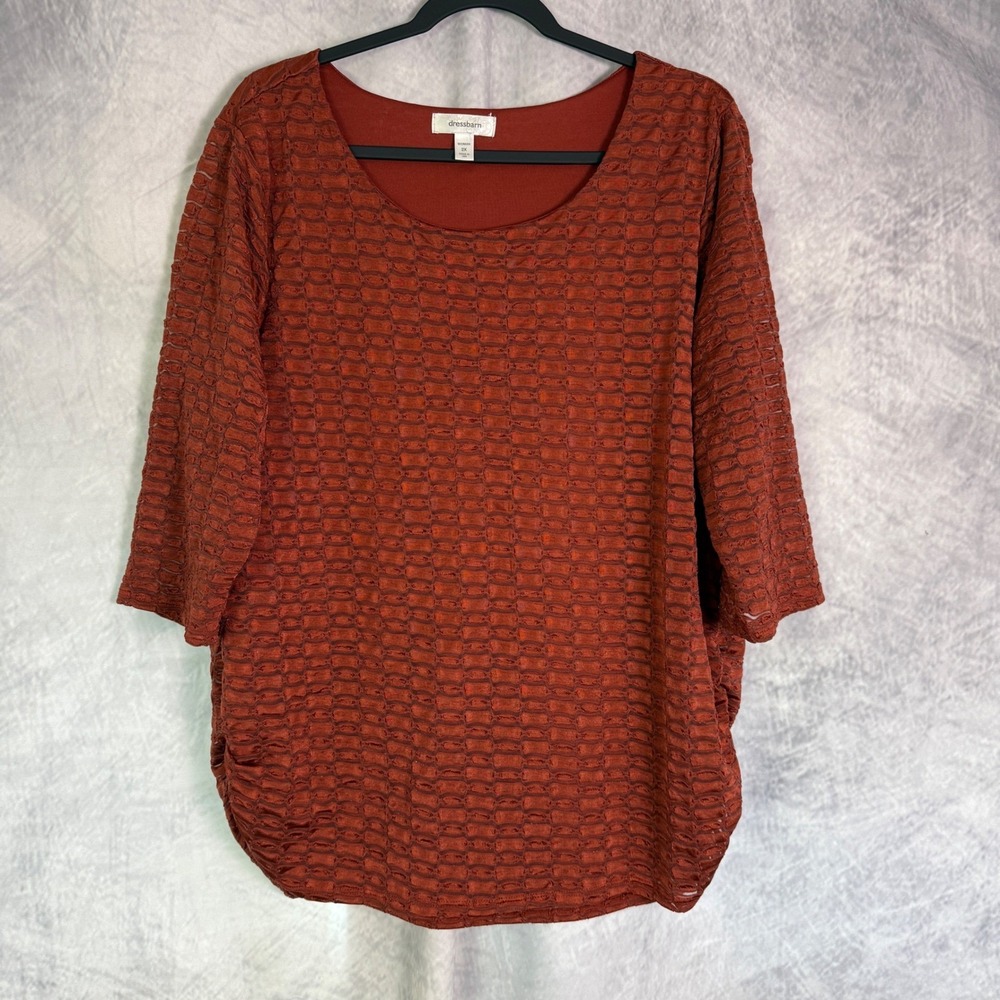 Dressbarn Blouse Womens 2X Burnt Orange Shimmer Textured USA Fall office